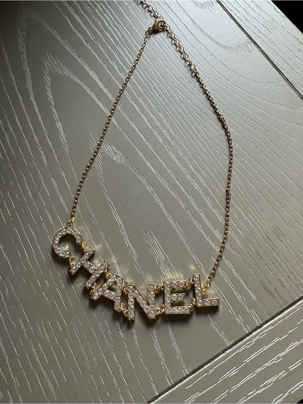 FASHION Gold plated with Rhinestone Logo Necklace -